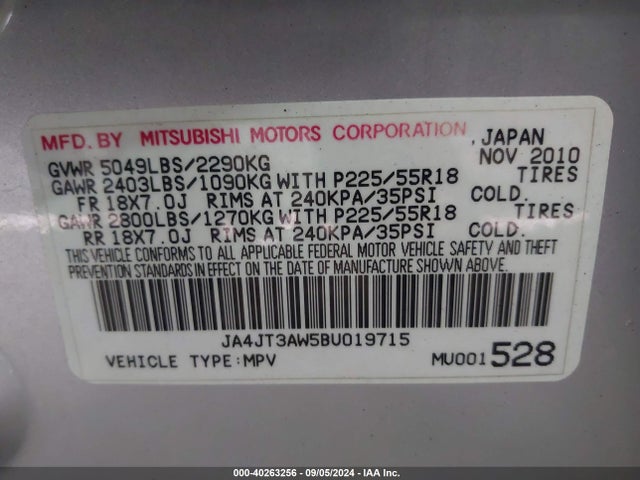 2011 MITSUBISHI OUTLANDER JA4JT3AW5BU019715 Photo 8