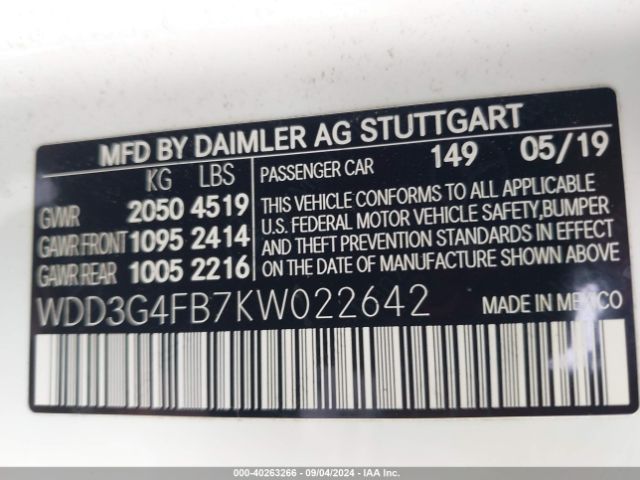 WDD3G4FB7KW022642 Mercedes-Benz A 220 4matic
