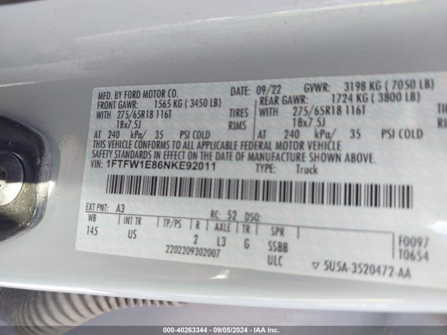 Ford F-150 Xlt 2022 1FTFW1E86NKE92011 Image 9