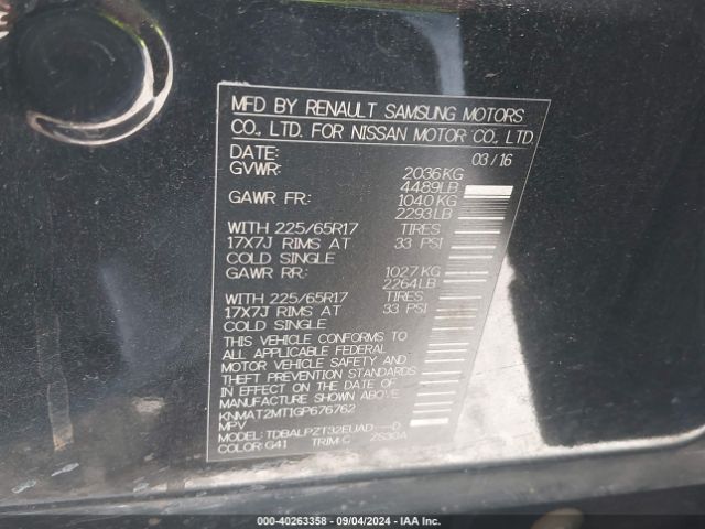 KNMAT2MT1GP676762 Nissan ROGUE S