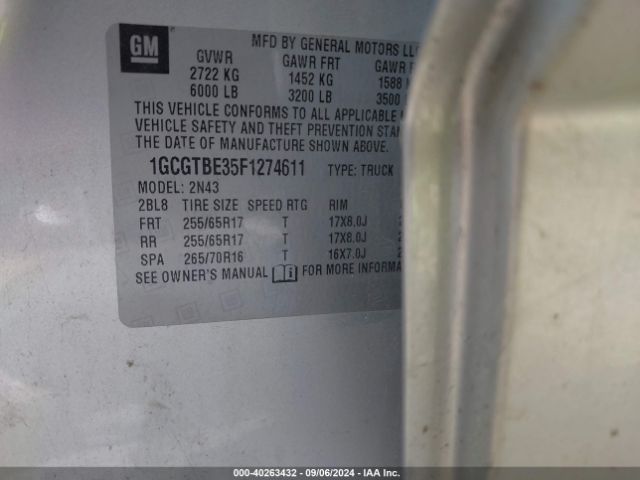 1GCGTBE35F1274611 Chevrolet Colorado Lt