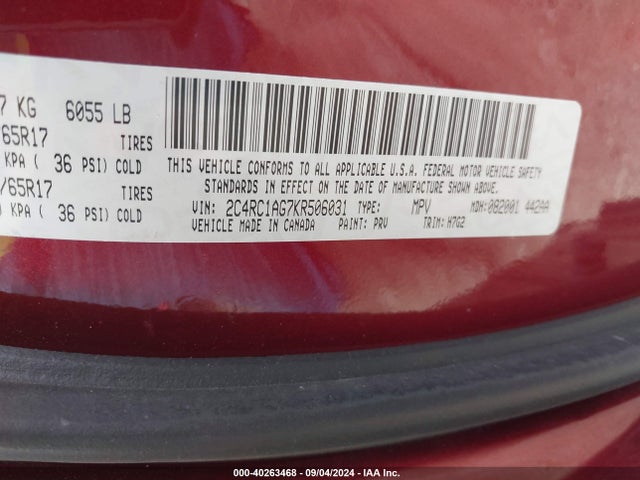 Chrysler PACIFICA L 2019 2C4RC1AG7KR506031 Image 9