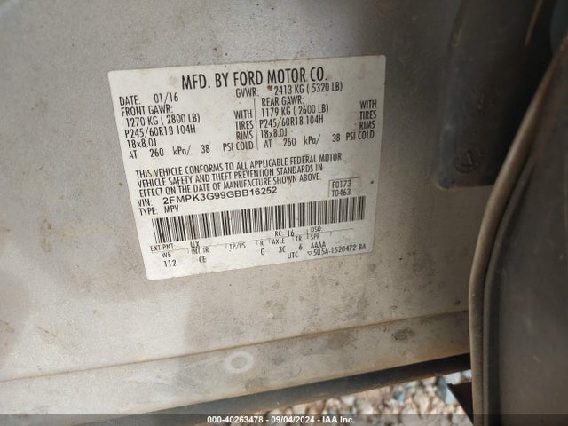 Ford EDGE SE 2016 2FMPK3G99GBB16252 Image 9