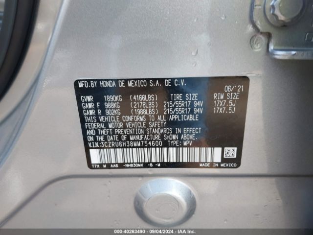 3CZRU6H38MM754600 Honda Hr-v Awd Lx