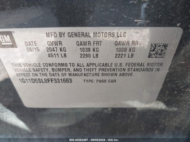 1G11D5SL8FF331663 Chevrolet MALIBU 2LT