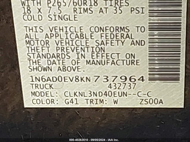 Nissan Frontier Sl 2019 1N6AD0EV8KN737964 Image 9