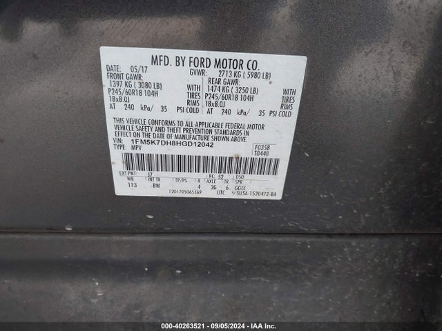 Ford EXPLORER XLT 2017 1FM5K7DH8HGD12042 Image 9