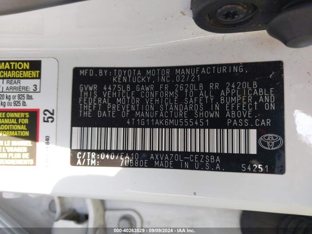 Toyota CAMRY SE 2021 4T1G11AK6MU555451 Image 9