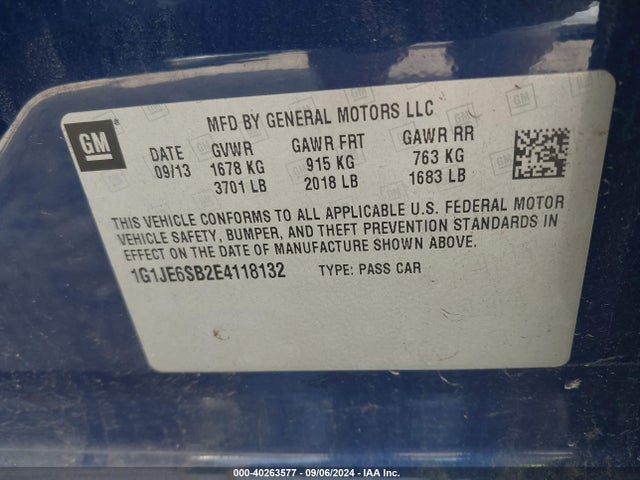 Chevrolet Sonic Ltz Auto 2014 1G1JE6SB2E4118132 Image 9