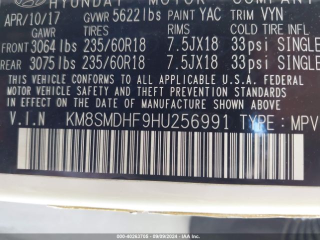 KM8SMDHF9HU256991 Hyundai Santa Fe Se