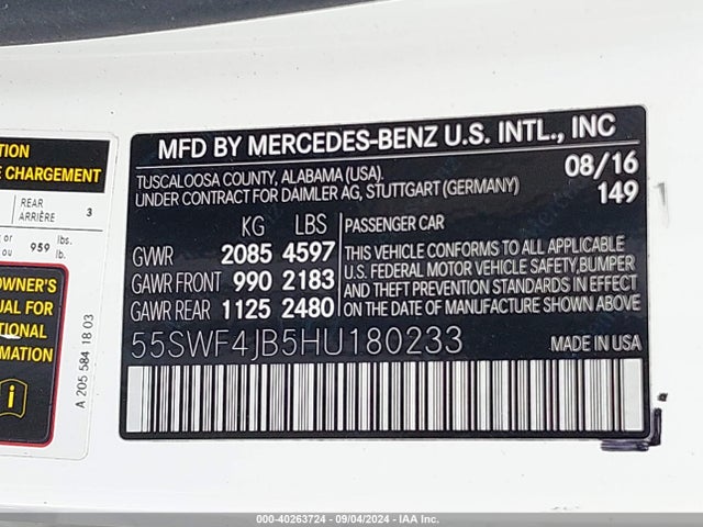 55SWF4JB5HU180233 Mercedes-Benz C 300 Luxury/sport