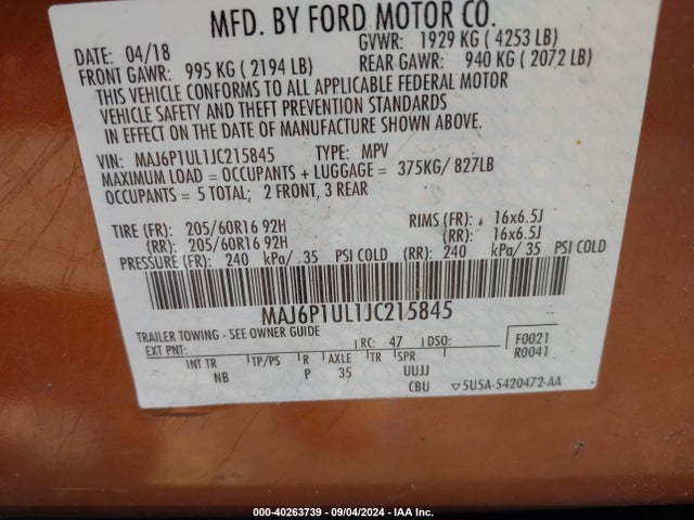 Ford Ecosport Se 2018 MAJ6P1UL1JC215845 Image 9