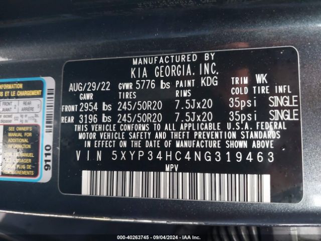 5XYP34HC4NG319463 KIA Telluride Ex