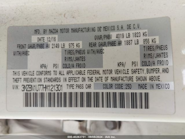3MZBN1U77HM121301 Mazda Mazda3 Sport