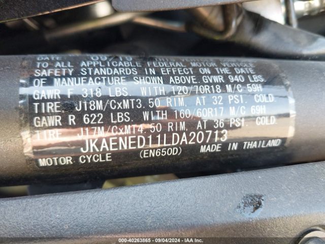 2020 KAWASAKI EN650 JKAENED11LDA20713 Photo 9