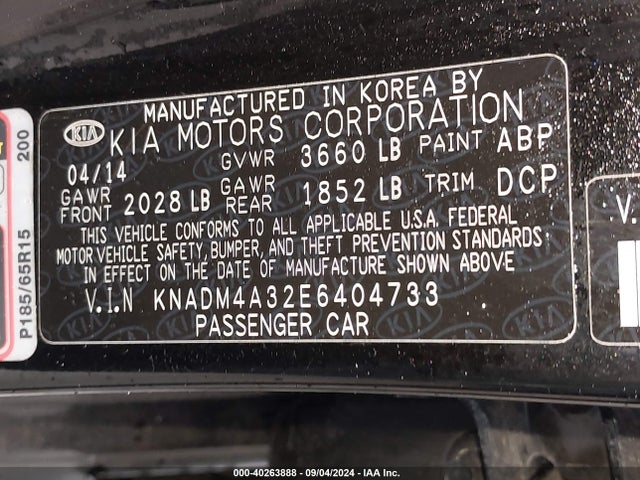 KIA RIO LX 2014 KNADM4A32E6404733 Image 9