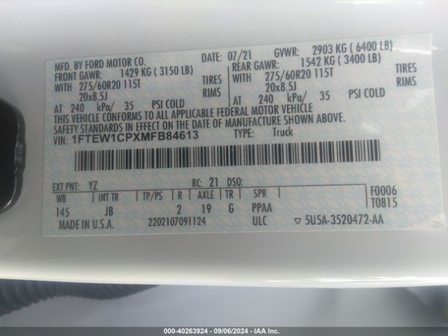 1FTEW1CPXMFB84613 Ford F-150 Xl