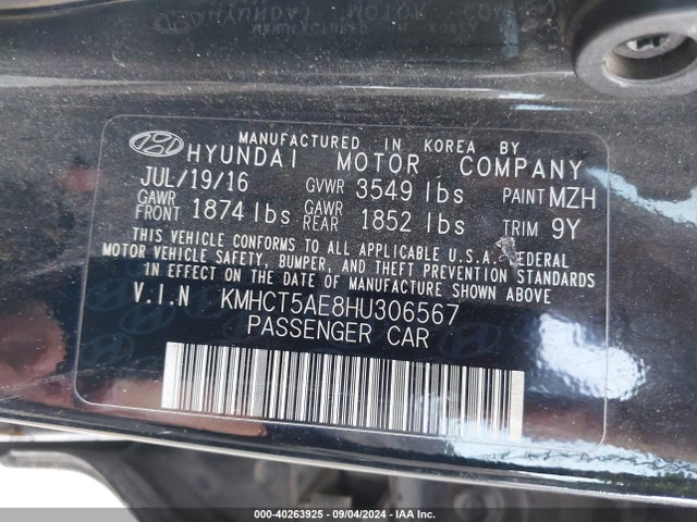 Hyundai ACCENT SE 2017 KMHCT5AE8HU306567 Image 9