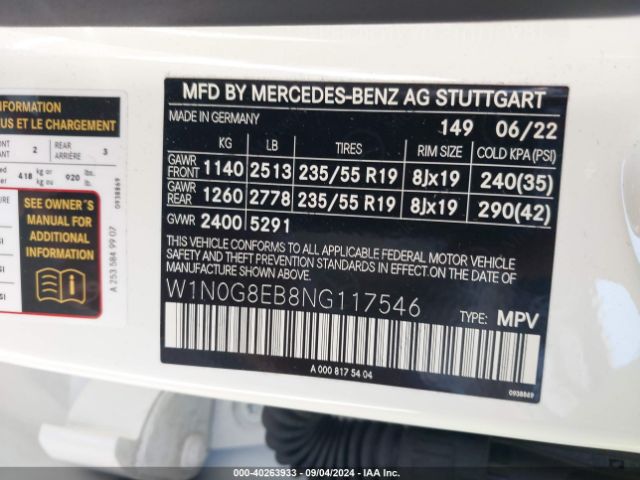 W1N0G8EB8NG117546 Mercedes-Benz Glc 300 4matic Suv