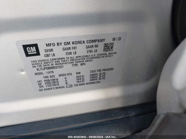 KL7CJPSB8MB321521 Chevrolet Trax Awd Lt