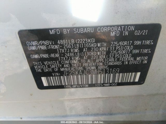 JF2SKAJC3MH513169 Subaru Forester Premium