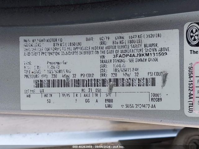 3FADP4AJ9KM131509 Ford FIESTA S