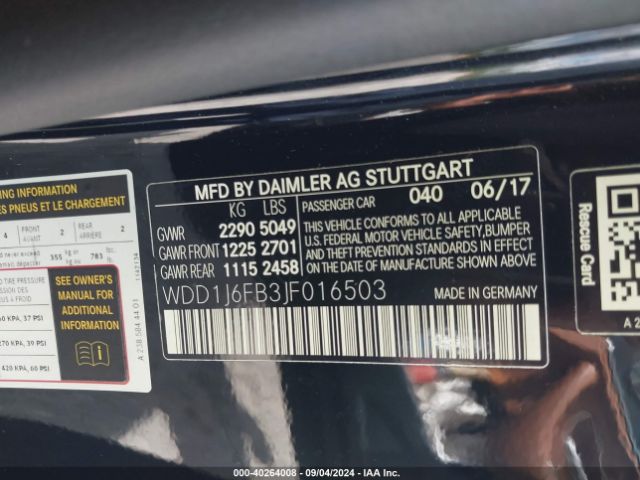 WDD1J6FB3JF016503 Mercedes-Benz E 400