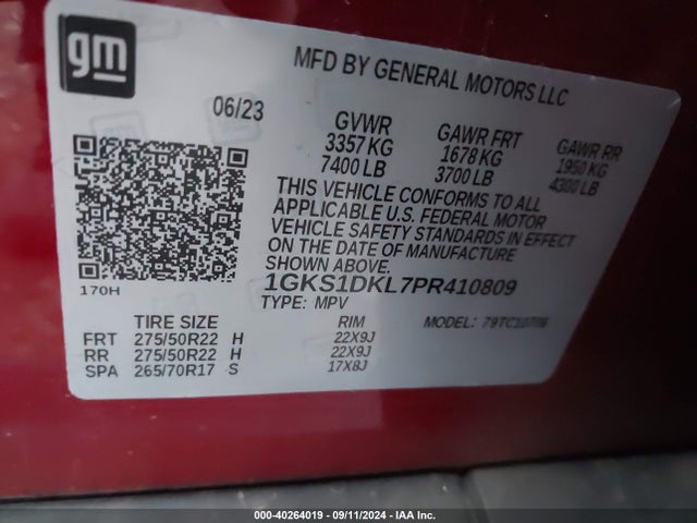 GMC Yukon 2wd Denali 2023 1GKS1DKL7PR410809 Image 9