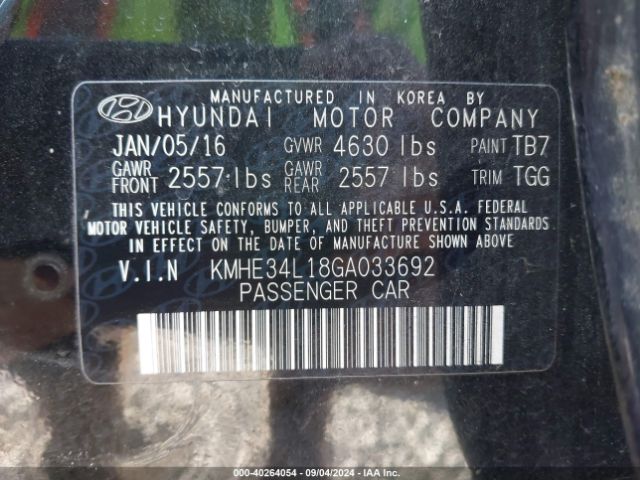 KMHE34L18GA033692 Hyundai Sonata Hybrid Limited