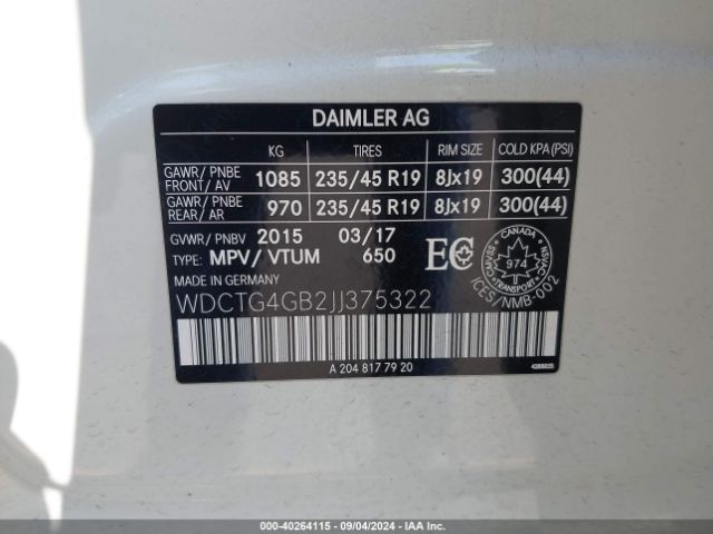 WDCTG4GB2JJ375322 Mercedes-Benz Gla 250 4matic