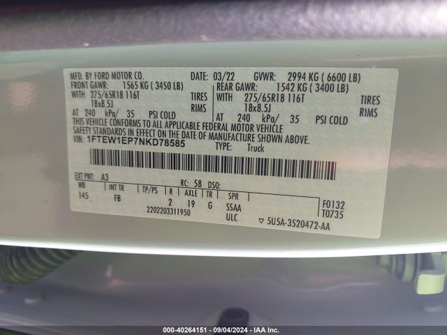 Ford F-150 Xlt 2022 1FTEW1EP7NKD78585 Image 9