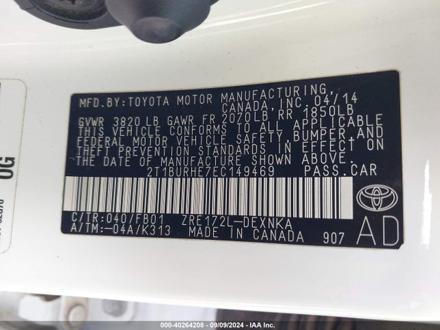 Toyota COROLLA LE 2014 2T1BURHE7EC149469 Image 9