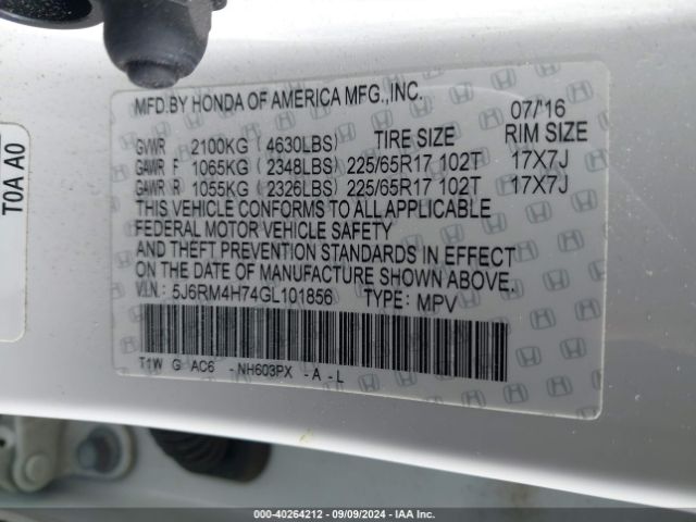 5J6RM4H74GL101856 Honda Cr-v Ex-l