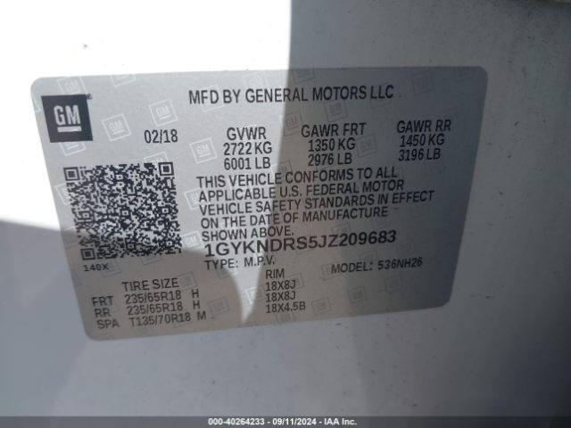 1GYKNDRS5JZ209683 Cadillac XT5 LUXURY