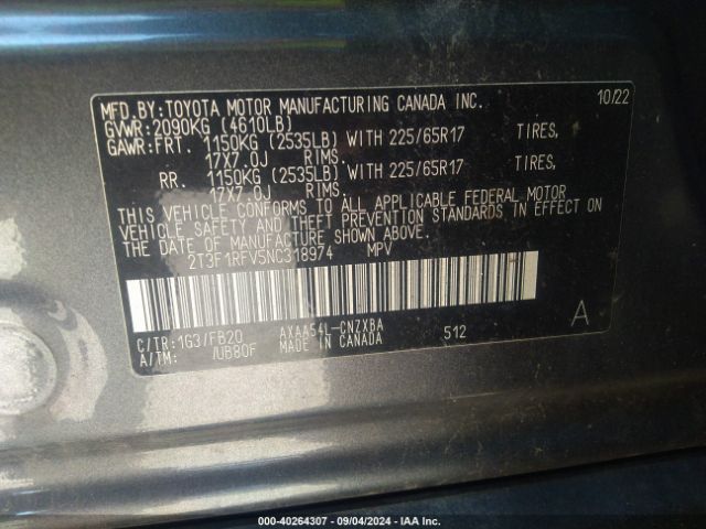 2T3F1RFV5NC318974 Toyota RAV4 LE