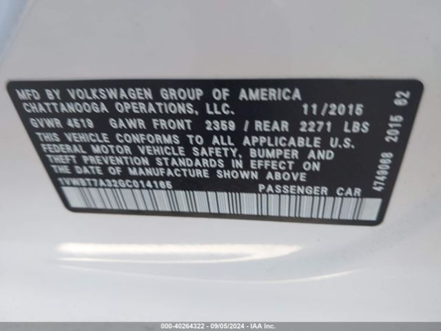 1VWBT7A32GC014165 Volkswagen Passat 1.8t Se