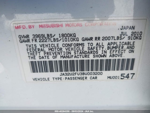 2011 MITSUBISHI LANCER JA32U2FU3BU003200 Photo 8