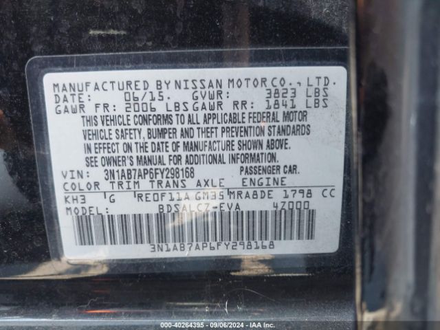 3N1AB7AP6FY298168 Nissan SENTRA S