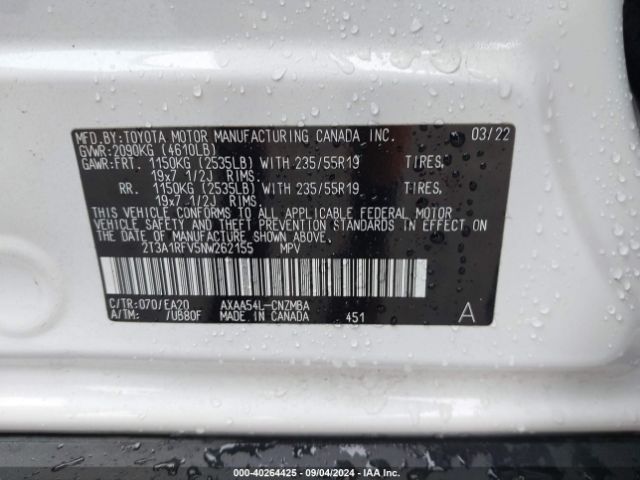 2T3A1RFV5NW262155 Toyota Rav4 Xle Premium