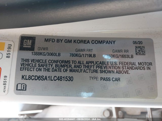 Chevrolet Spark Fwd 1lt Automatic 2020 KL8CD6SA1LC481530 Image 9