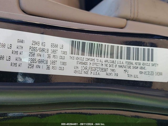 1C4RJFBG3FC739307 Jeep Grand Cherokee Limited