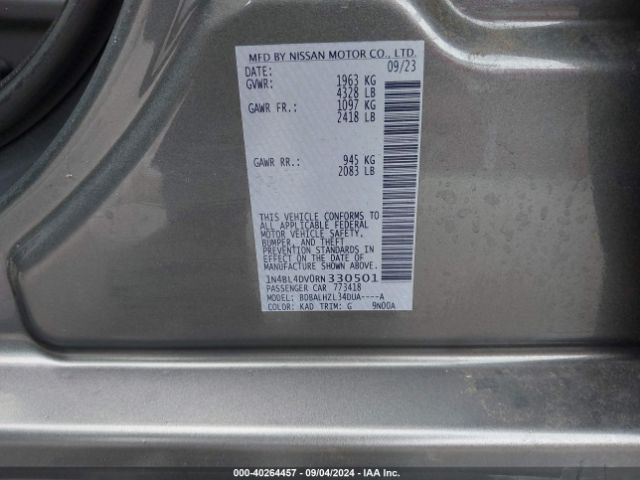 1N4BL4DV0RN330501 Nissan Altima Sv Fwd