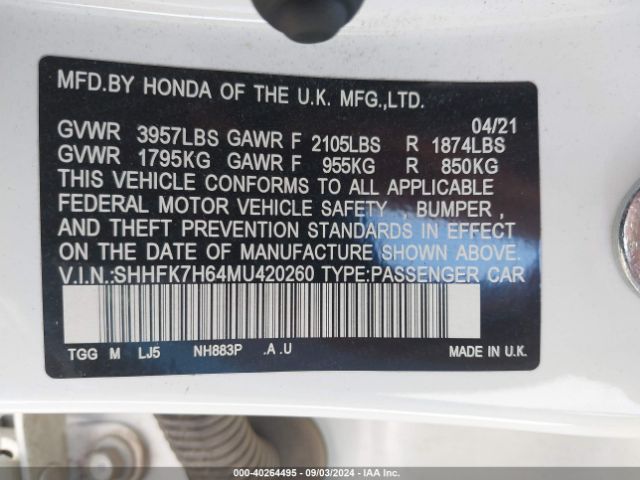 SHHFK7H64MU420260 Honda CIVIC EX