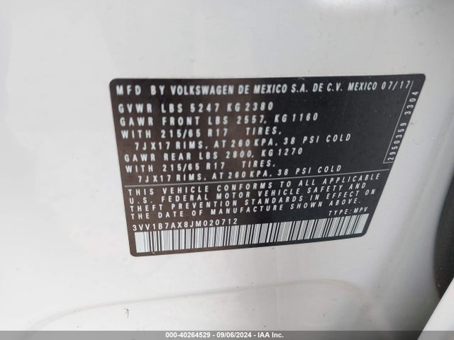 3VV1B7AX8JM020712 Volkswagen Tiguan 2.0t S
