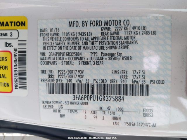 3FA6P0PU1GR325884 Ford Fusion Energi Se Luxury