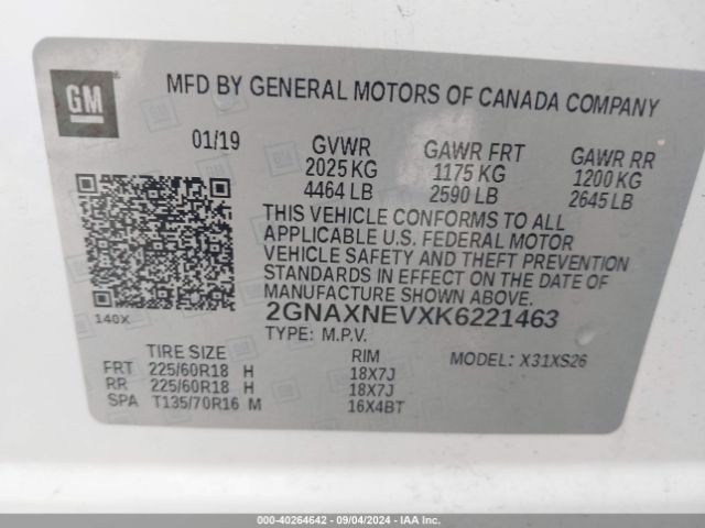 2GNAXNEVXK6221463 Chevrolet Equinox Premier