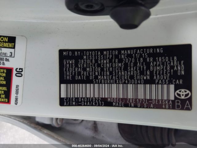 5YFBURHEXGP430040 Toyota Corolla S