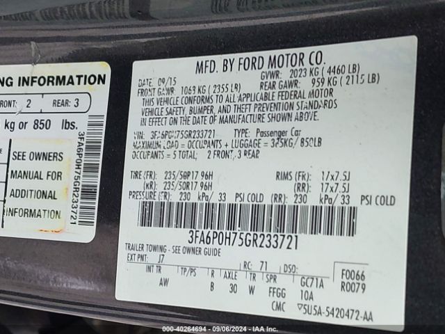 3FA6P0H75GR233721 Ford FUSION SE