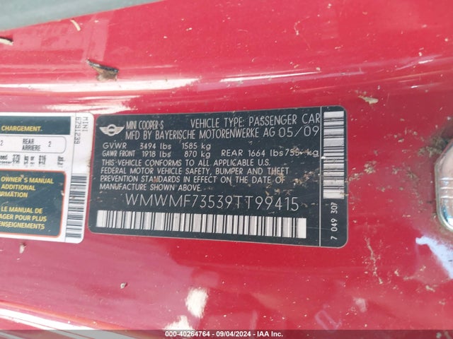 2009 MINI COOPER S WMWMF73539TT99415 Photo 8