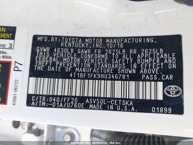 Toyota CAMRY SE 2017 4T1BF1FK9HU346781 Image 9